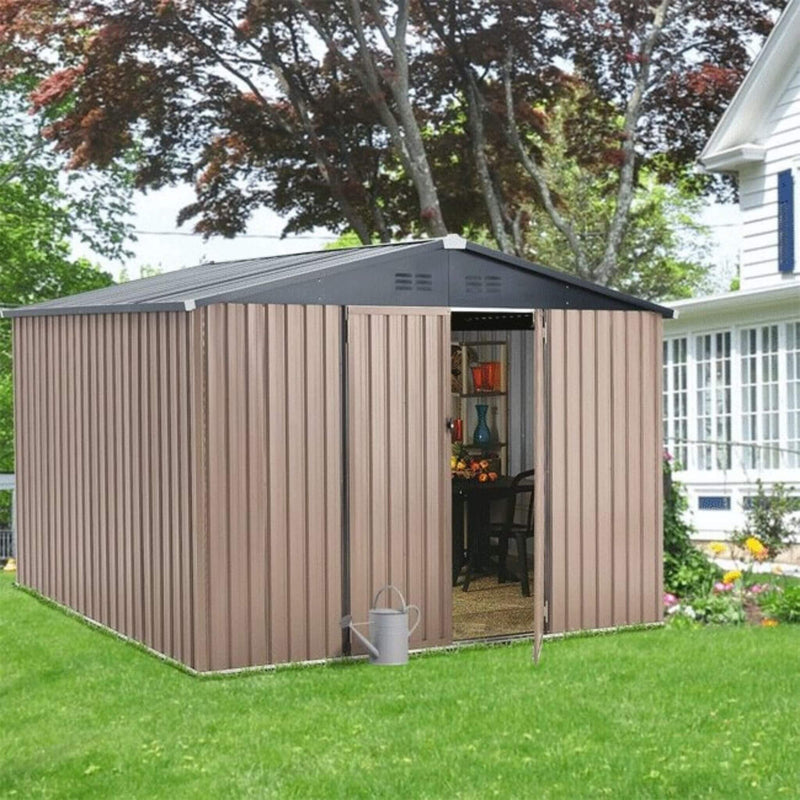[08X10FT] Large Heavy Duty Outdoor Metal Garden Tools Storage Utility Shed W/ Lockable Door (SAK72751)