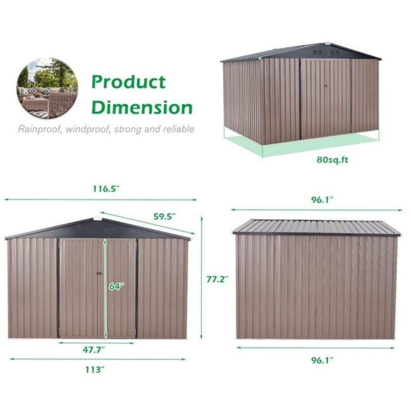 [08X10FT] Large Heavy Duty Outdoor Metal Garden Tools Storage Utility Shed W/ Lockable Door (SAK72751)