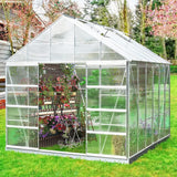 [10X12FT] Large Heavy-Duty Outdoor Walk-In Polycarbonate Aluminum Frame Greenhouse With Adjustable Vents & Sliding Doors (SAK93648)