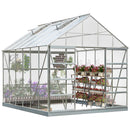 [10x12FT] Large Heavy Duty Outdoor Walk-In Polycarbonate Aluminum Frame Greenhouse With Adjustable Vents & Sliding Doors (SAK93648)