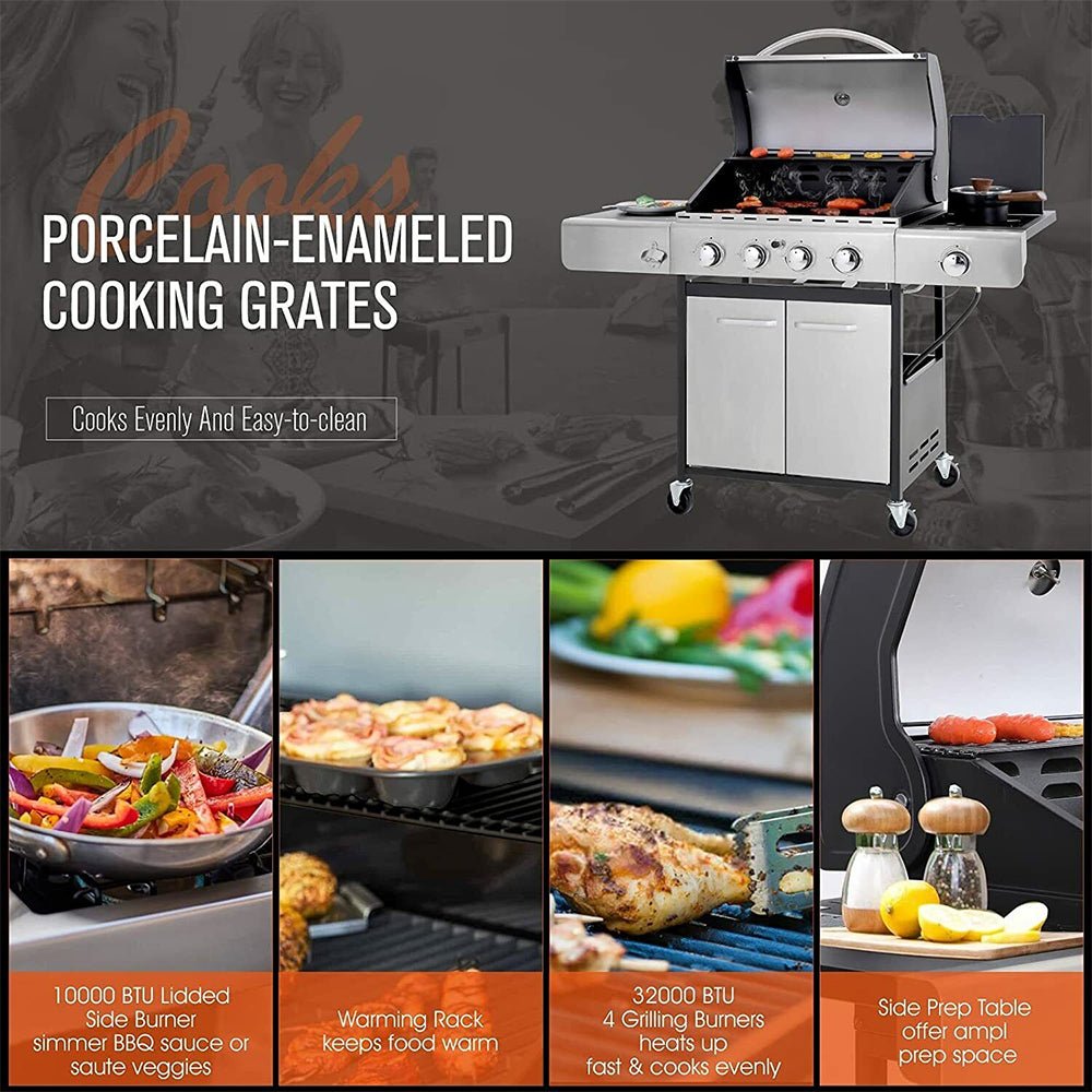 Large Outdoor BBQ Stainless Steel Propane Gas Grill With 4 Burners, 42K BTU (93564712)