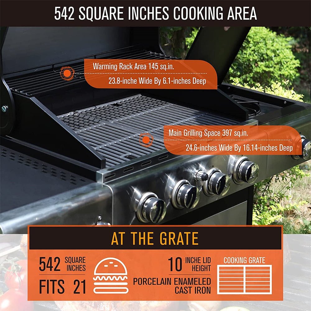 Large Outdoor BBQ Stainless Steel Propane Gas Grill With 4 Burners, 42K BTU (93564712)