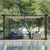 [10X13FT] Large Outdoor Patio Pergola With Canopy & Retractable Sun Shades, Beige (SAK51842)