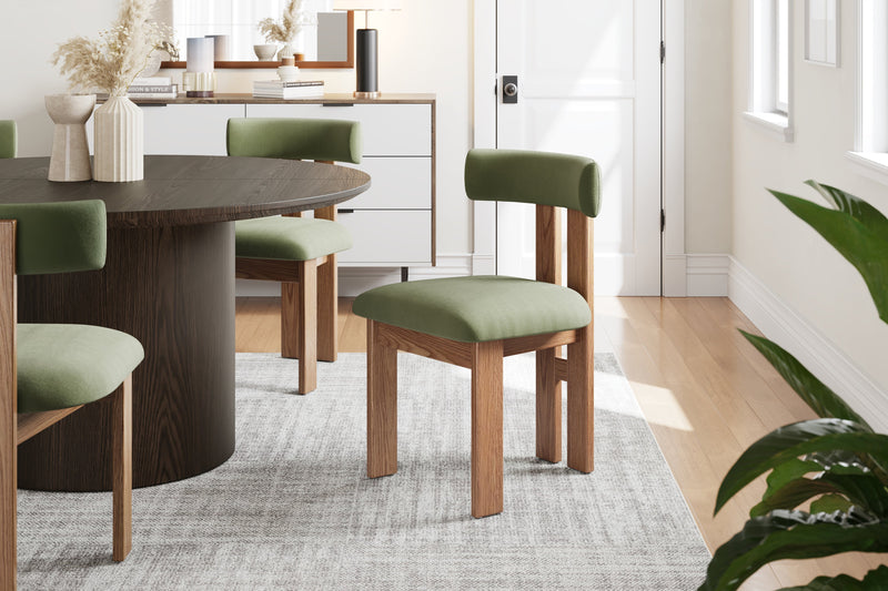 Valencia Carlo Natural Oak Wood Green Mohair Dining Chair, Green (Set of 2)