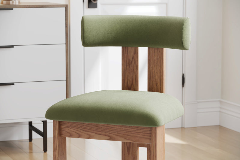 Valencia Carlo Natural Oak Wood Green Mohair Dining Chair, Green (Set of 2)