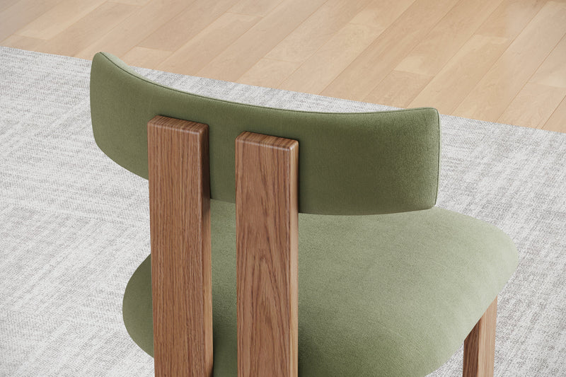 Valencia Carlo Natural Oak Wood Green Mohair Dining Chair, Green (Set of 2)