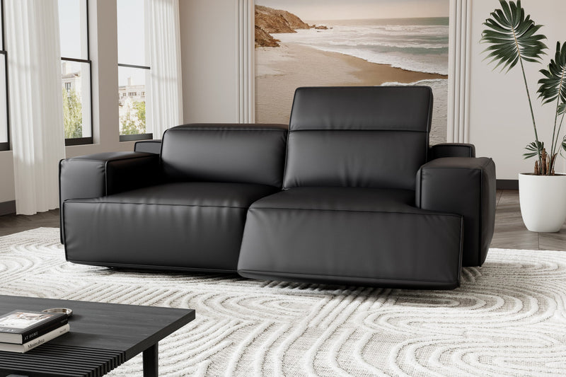 Valencia Valentina Leather Loveseat Recliner Sofa, Black