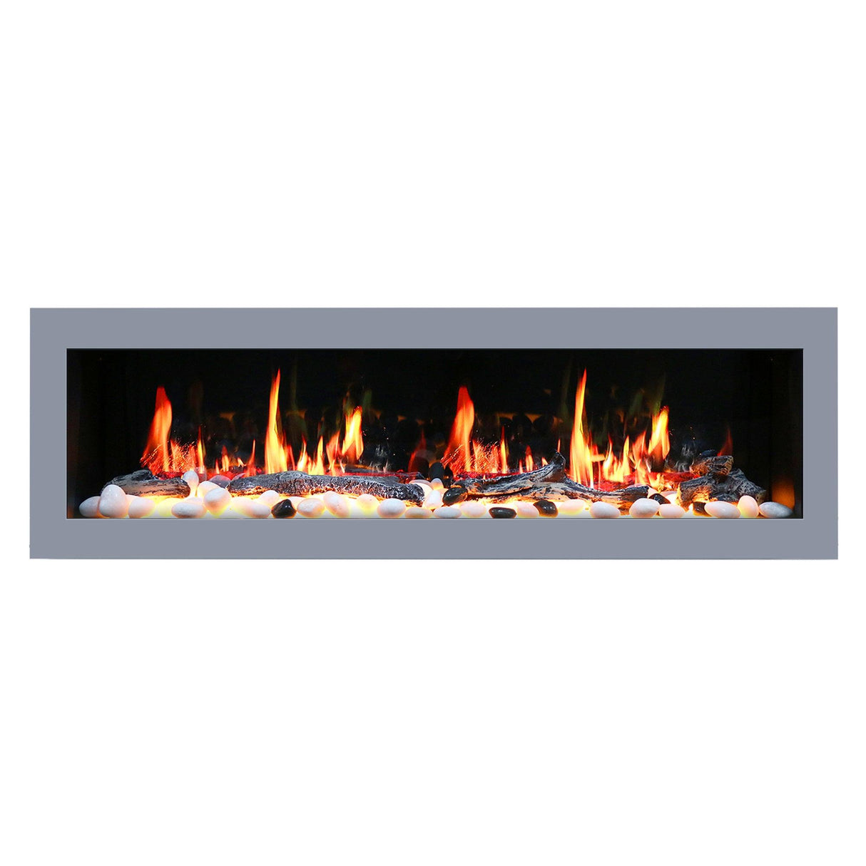 2025 New Litedeer Homes Gloria II 58" Smart Electric Fireplace with App Driftwood Log & River Rock - ZEF58VS, Silver