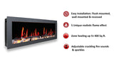 2025 New Litedeer Homes Gloria II 58" Smart Electric Fireplace with App Driftwood Log & River Rock - ZEF58VS, Silver
