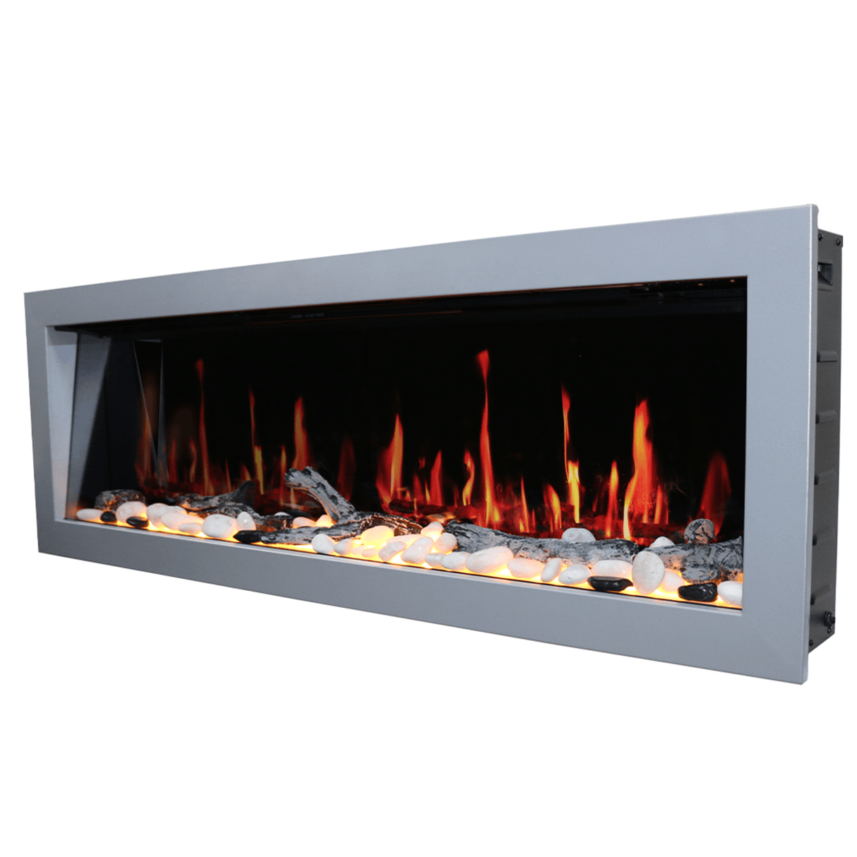 2025 New Litedeer Homes Gloria II 58" Smart Electric Fireplace with App Driftwood Log & River Rock - ZEF58VS, Silver
