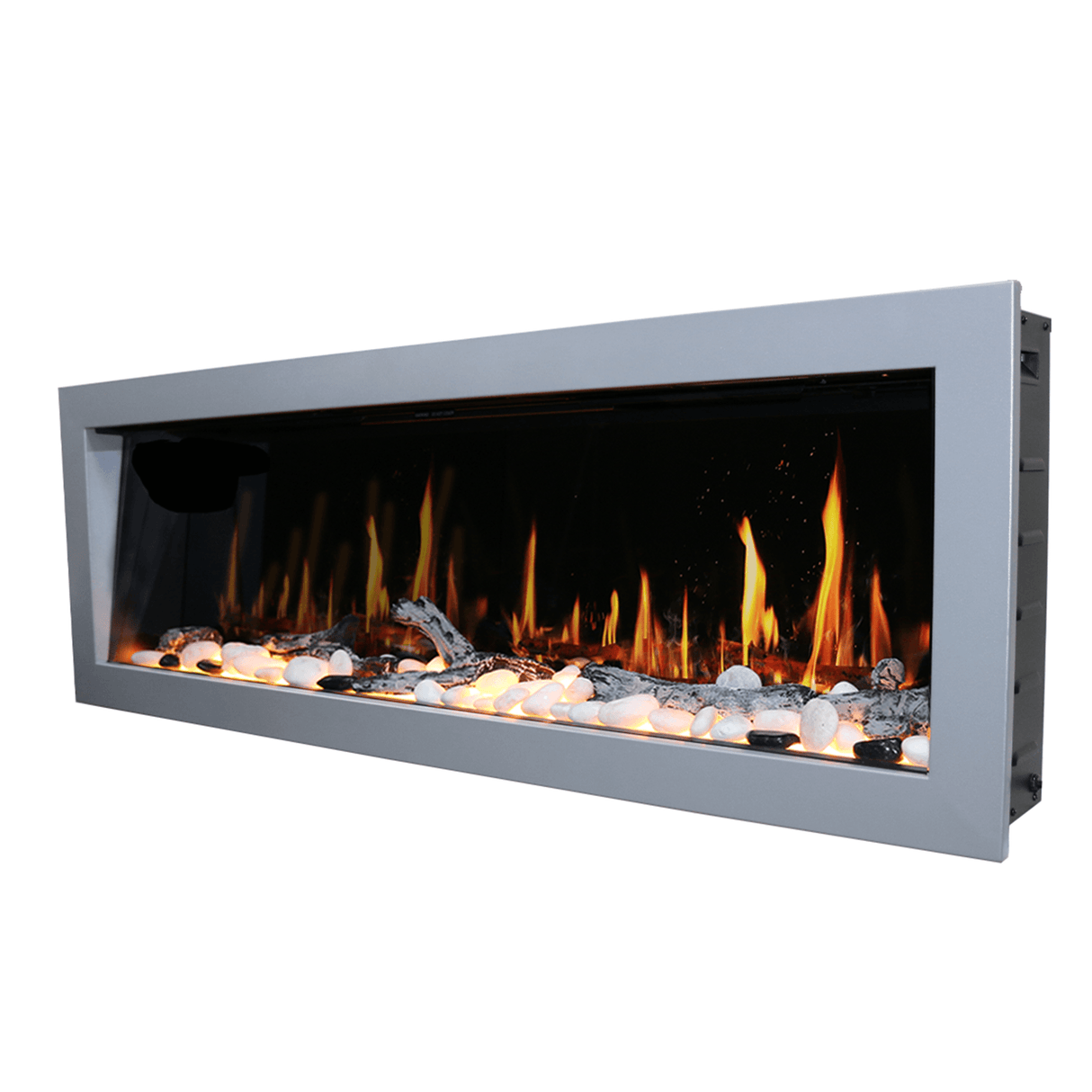 2025 New Litedeer Homes Gloria II 58" Smart Electric Fireplace with App Driftwood Log & River Rock - ZEF58VS, Silver