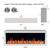 Litedeer Homes Gloria II 78" Smart Electric Fireplace with App Reflective Amber Glass - ZEF78VAW, White
