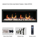 2025 NewLitedeer Homes Latitude 45" Ultra-Slim Smart Electric Fireplace – Multi-Flame LED, Driftwood Logs & River Rocks, WiFi/App-Control, Flush/Recessed/Wall-Mounted (Model: ZEF45X)