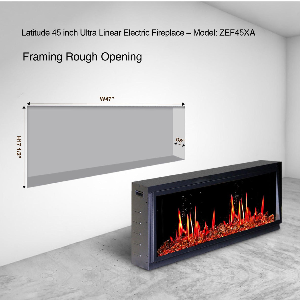 2025 New Litedeer Homes Latitude 45-inch Smart Electric Fireplace with 1-inch Trim Reflective Amber Glass - ZEF45XA