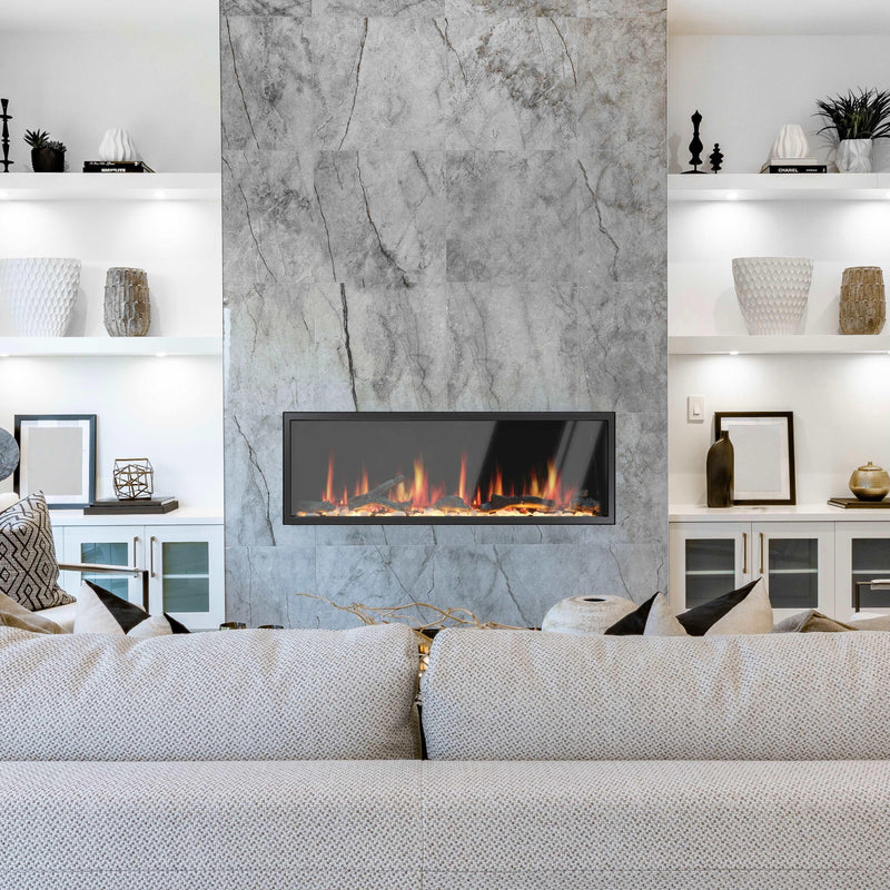 2025 New Litedeer Homes Latitude 55-inch Built-in Smart Electric Fireplace with 1-inch Trim, Multi-Flame LED, Driftwood Logs & River Rocks, WiFi/App-Control, Flush/Recessed/Built-in (Model: ZEF55V)