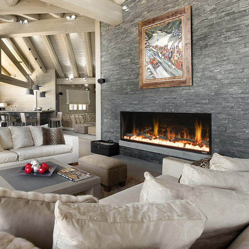 2025 NewLited eer Homes Latitude 65-inch Ultra-Slim Smart Electric Fireplace with 1-inch Trim – Multi-Flame LED, Driftwood Logs & River Rocks, WiFi/App-Control, Flush/Recessed/Wall-Mounted (Model: ZEF65X)