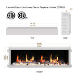 2025 NewLited eer Homes Latitude 65-inch Ultra-Slim Smart Electric Fireplace with 1-inch Trim – Multi-Flame LED, Driftwood Logs & River Rocks, WiFi/App-Control, Flush/Recessed/Wall-Mounted (Model: ZEF65X)