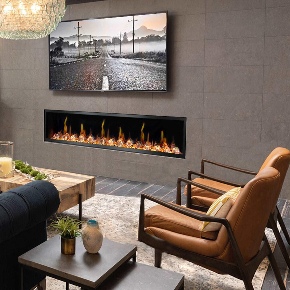 2025 New Litedeer Homes Latitude 75 inch Smart Control HD LED Electric Fireplace Wifi Enabled (Model: ZEF75VC),Black