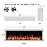 2025 New Litedeer Homes Latitude 75 inch Smart Control HD LED Electric Fireplace Wifi Enabled (Model: ZEF75VC),Black