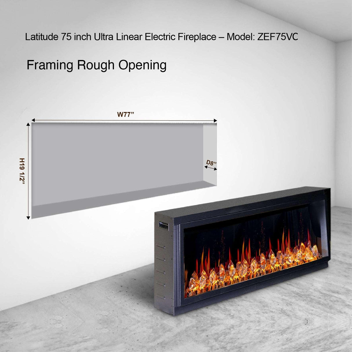 2025 New Litedeer Homes Latitude 75 inch Smart Control HD LED Electric Fireplace Wifi Enabled (Model: ZEF75VC),Black