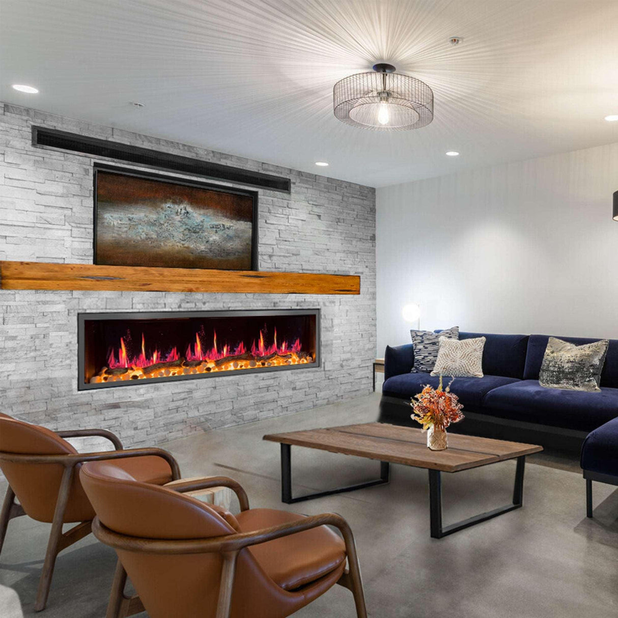 2025 New Litedeer Homes Latitude 75 inch Smart Control HD LED Electric Fireplace Wifi Enabled (Model: ZEF75VC),Black