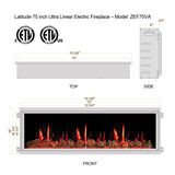 Litedeer Homes Latitude 75-inch Built-in Electric Fireplace with Wifi, Fireplace App, 5 Unique Flame -ZEF75VA