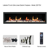 2025 New Lited eer Homes Latitude 75-inch Ultra-Sleek Smart Electric Fireplace with 1-inch Trim – Multi-Flame LED, Driftwood Logs & River Rocks, WiFi/App-Control, Flush/Recessed/Built-in Wall (Model: ZEF75V)