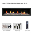 2025 New Lited eer Homes Latitude 75-inch Ultra-Sleek Smart Electric Fireplace with 1-inch Trim – Multi-Flame LED, Driftwood Logs & River Rocks, WiFi/App-Control, Flush/Recessed/Built-in Wall (Model: ZEF75V)