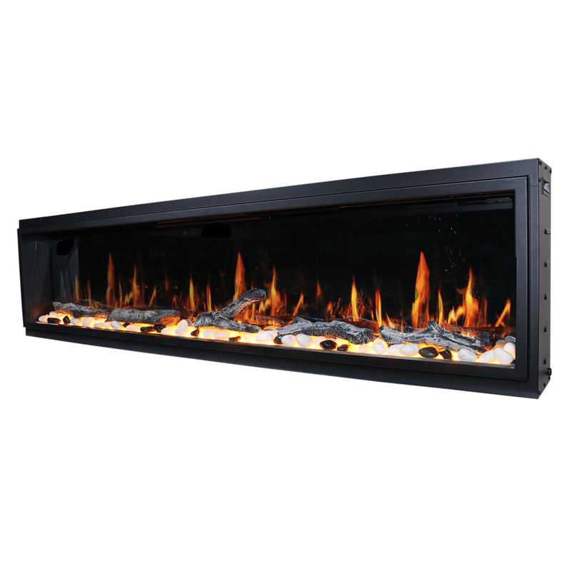 2025 New Lited eer Homes Latitude 75-inch Ultra-Sleek Smart Electric Fireplace with 1-inch Trim – Multi-Flame LED, Driftwood Logs & River Rocks, WiFi/App-Control, Flush/Recessed/Built-in Wall (Model: ZEF75V)