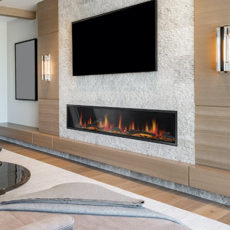 2025 New Lited eer Homes Latitude 75-inch Ultra-Sleek Smart Electric Fireplace with 1-inch Trim – Multi-Flame LED, Driftwood Logs & River Rocks, WiFi/App-Control, Flush/Recessed/Built-in Wall (Model: ZEF75V)