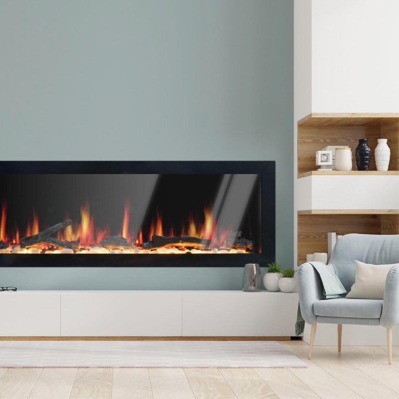 2025 New Litedeer Homes Latitude II 48-in Wall Mounted Smart Electric Fireplace with App, Crackling Sounds, Driftwood Log & River Rock - ZEF48X