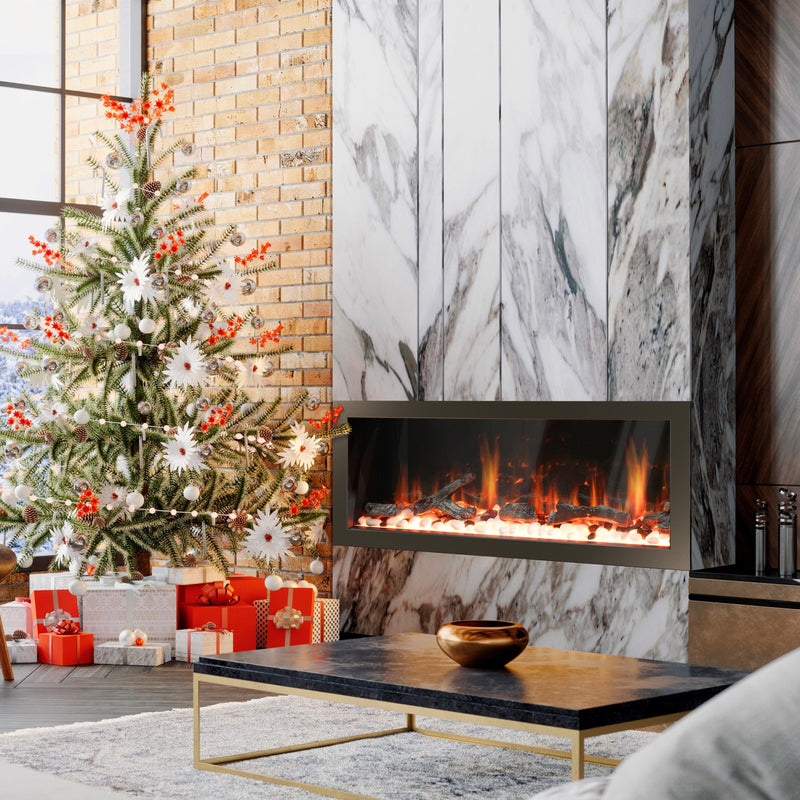 2025 New Litedeer Homes Latitude II 48-in Wall Mounted Smart Electric Fireplace with App, Crackling Sounds, Driftwood Log & River Rock - ZEF48X