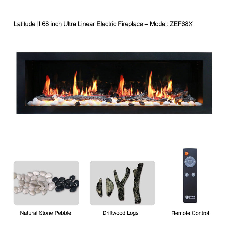 2025 New Litedeer Homes Latitude II 68" Smart Electric Fireplace with Multi-flame Style, APP Driftwood Log & River Rock - ZEF68X