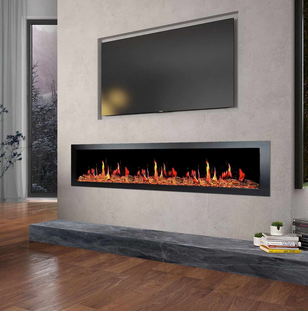 2025 New Litedeer Homes Latitude II 68" Smart Wall Mounted Electric Fireplace with Reflective Amber Glass - ZEF68XA