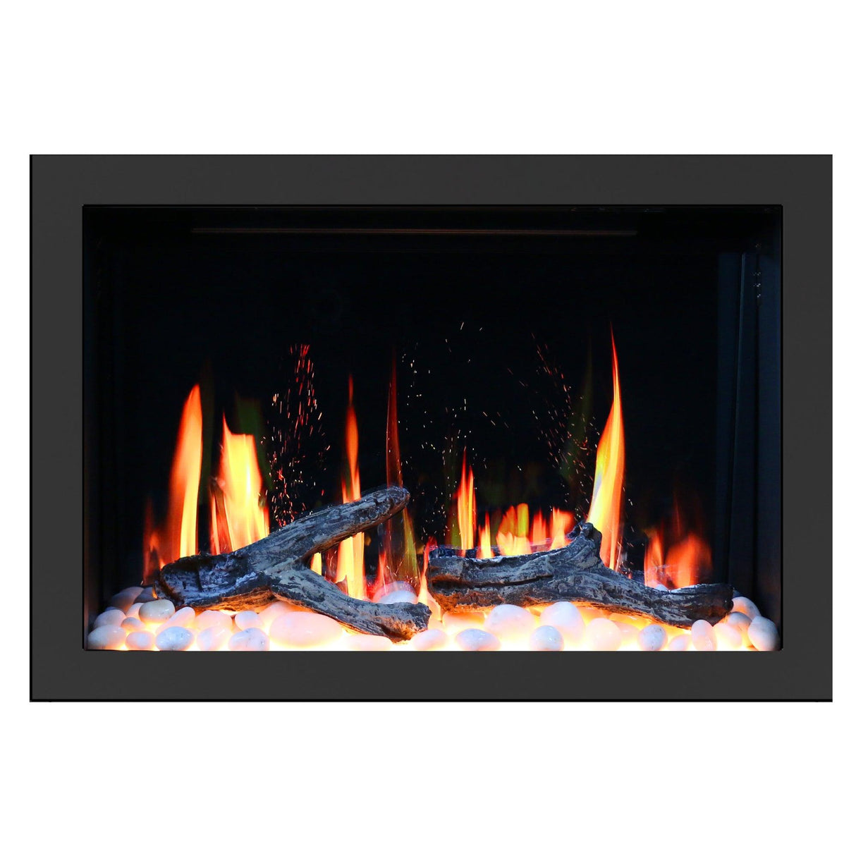 LiteStar 38-in Smart Electric Fireplace Insert with App 5 Unique Flame Crackling Sounds Driftwood Logs & River Rocks - ZEF38VC, Black Fireplace 38"