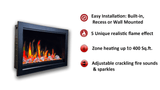 LiteStar 38-in Smart Electric Fireplace Insert with App 5 Unique Flame Crackling Sounds Driftwood Logs & River Rocks - ZEF38VC, Black Fireplace 38"
