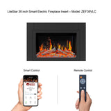 LiteStar 38-in Smart Electric Fireplace Insert with App 5 Unique Flame Crackling Sounds Driftwood Logs & River Rocks - ZEF38VC, Black Fireplace 38"