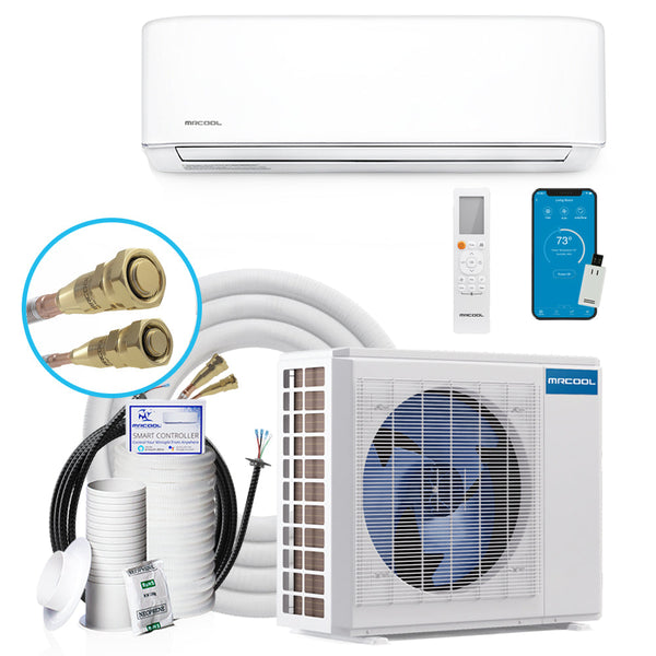MRCOOL® DIY 9,000 BTU 23.6 SEER2 DC Inverter Ductless Mini Split Air Conditioner and Heat Pump System with 25 ft Line Set Installation Kit, Smart HVAC Controller, and Wireless Remote Control - 115V - 5th Generation (DIY-09-HP-WM-115D25-O)