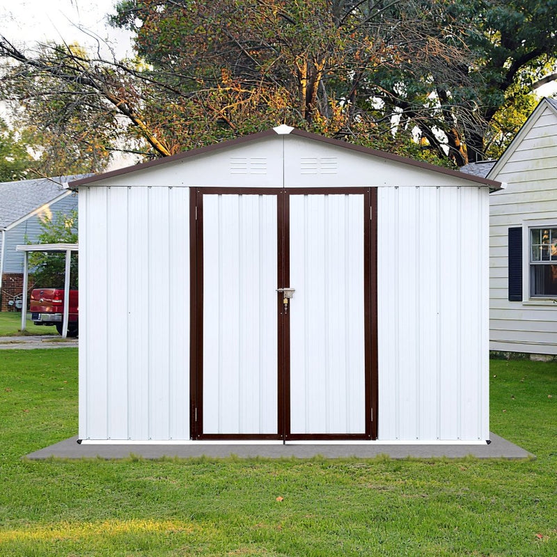 [08X10FT] Premium Large White Outdoor Metal Garden Storage Shed (SAK93617)