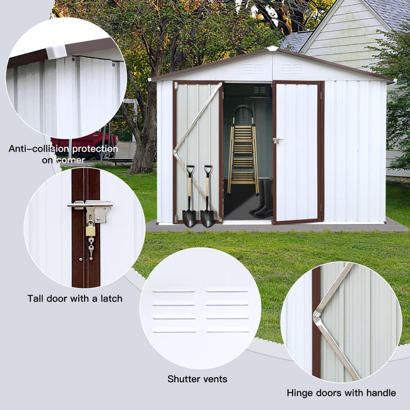 [08X10FT] Premium Large White Outdoor Metal Garden Storage Shed (SAK93617)