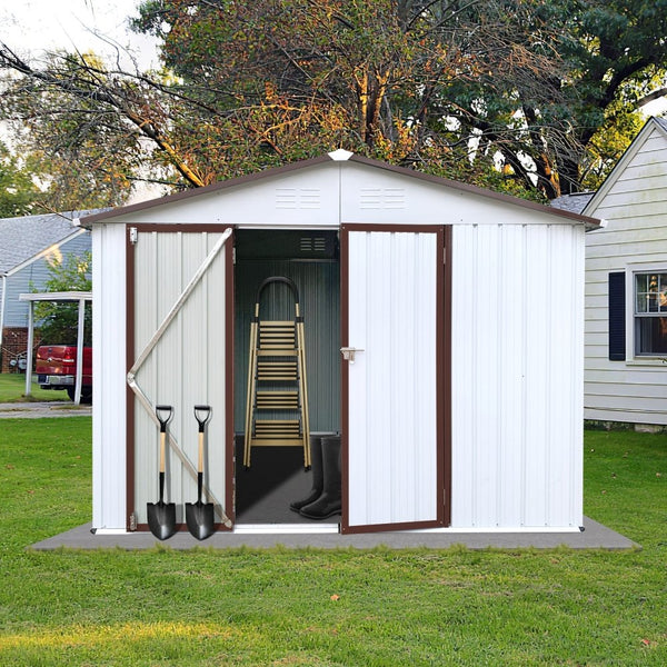 [08X10FT] Premium Large White Outdoor Metal Garden Storage Shed (SAK93617)