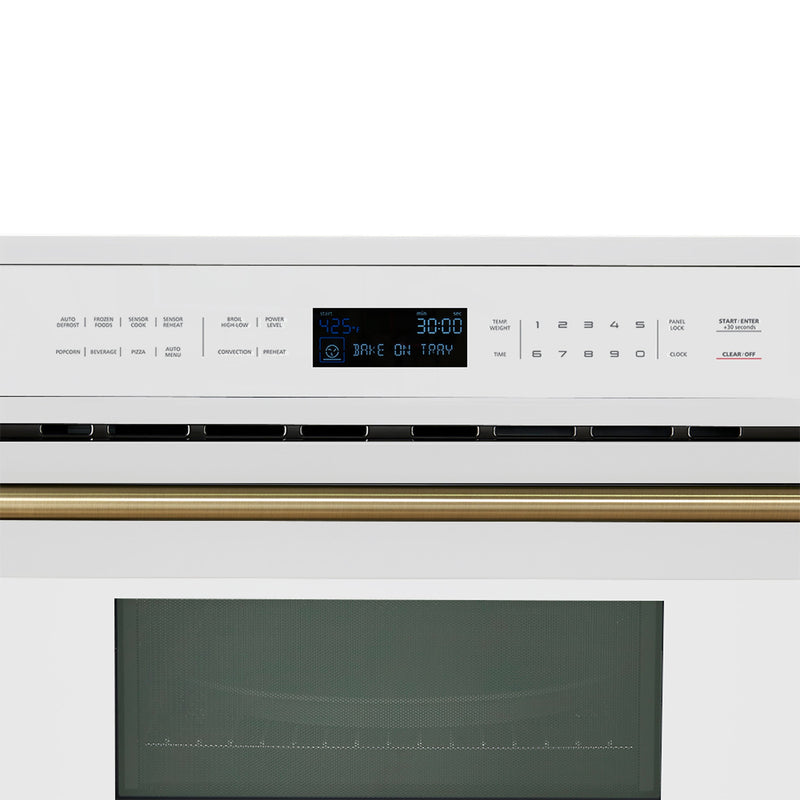 FORNO Espresso Oliena 30" 1.6 cu. ft. Built-In Microwave Oven in White with Antique Brass Handles, FMWDR3093-30WHT