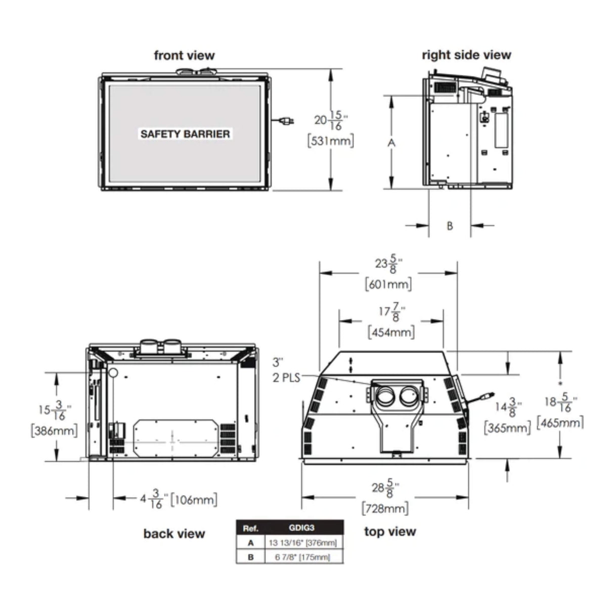 Napoleon Oakville 3 Glass Direct Vent Electronic Ignition Natural Gas Fireplace Insert, 28" [GDIG3N] (SAK29675)