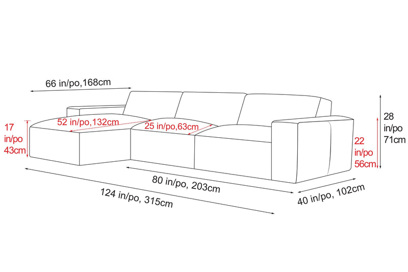 Valencia Nathan Full Aniline Leather Media Lounge Left Chaise Modular Sofa with Down Feather Fill, Black