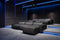 Valencia Nathan Full Aniline Leather Modular Sofa with Down Feather, Row of 4 with 2 Chaises, Black Color