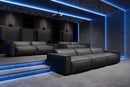 Valencia Nathan Full Aniline Leather Media Lounge Bed Shape Modular Sofa with Down Feather Fill, Black
