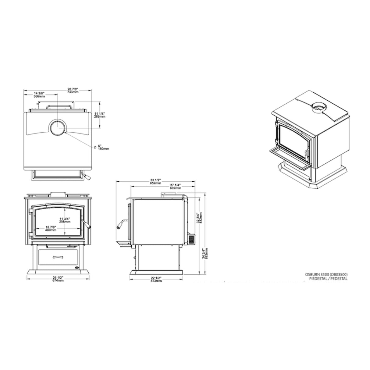 Osburn 3500 Wood-Burning 110K BTU Stove With Blower [OB03500] (SAK15982)