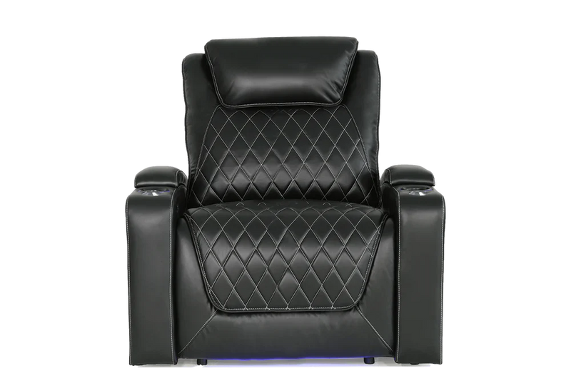 Valencia Oslo XL Leather Home Theater Seating Row of 4 Loveseat Right, Midnight Black