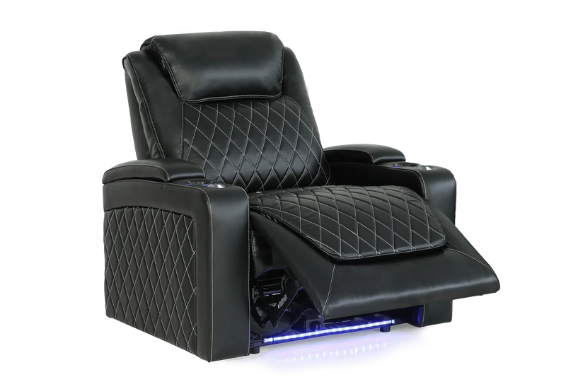 Valencia Oslo XL Leather Home Theater Seating Row of 5 Loveseat Right, Midnight Black
