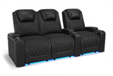 Valencia 2025 New Oslo Leather Home Theater Seating Row of 3 Loveseat Left, Midnight Black